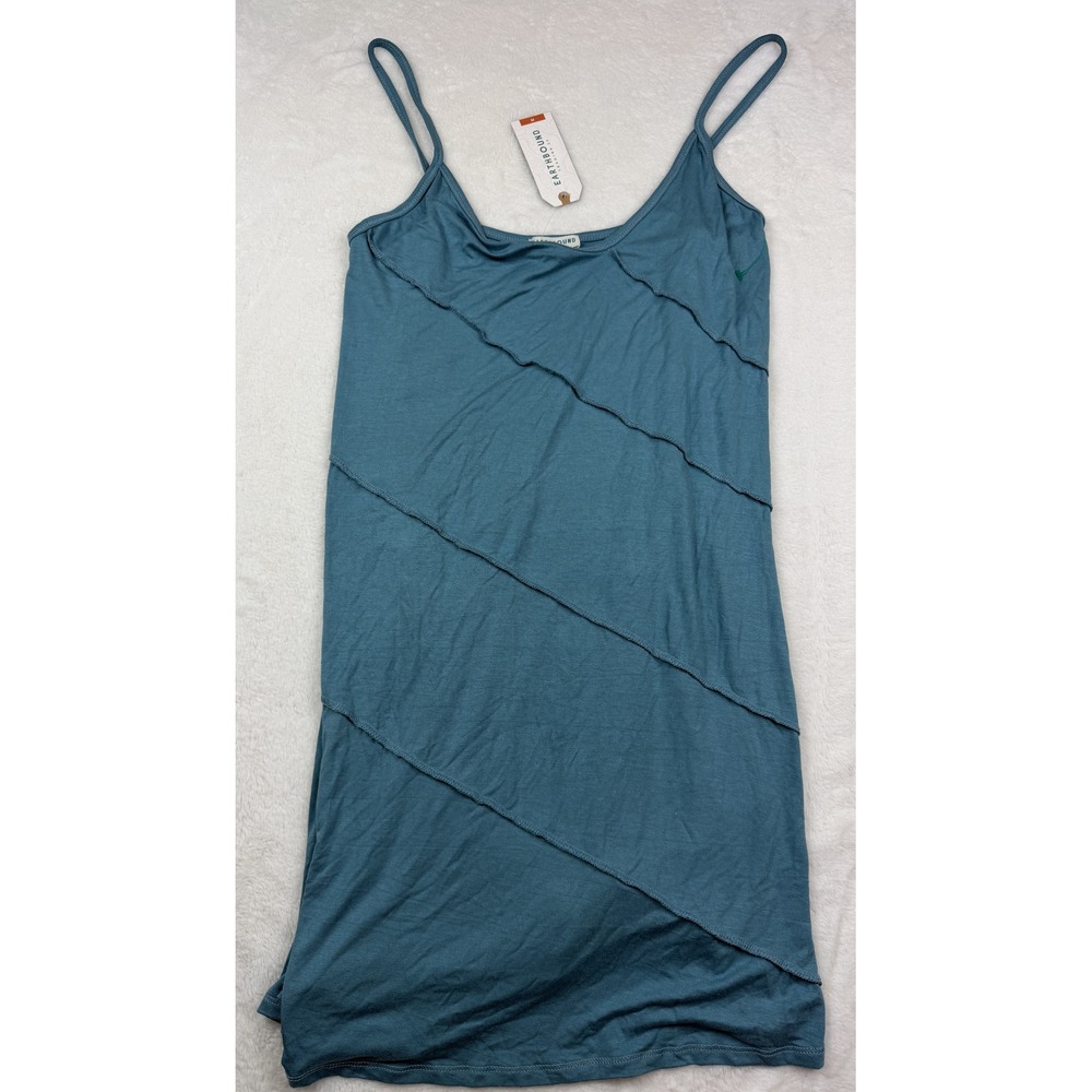 Earthbound Teal Spaghetti Strap Dress Diagonal Seams Medium Tags Flaw